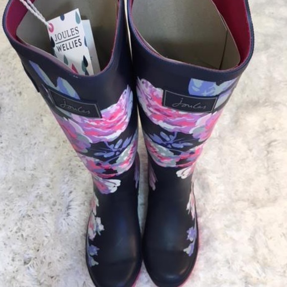 NWT Joules Floral Print Navy High Shaft Rain Boot - Picture 5 of 7